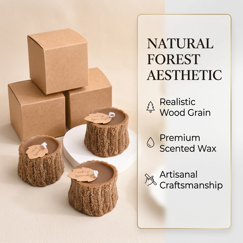 Tree Stump Scented Candle | Decorative Home Fragrance Candle | Brown Handmade Candle