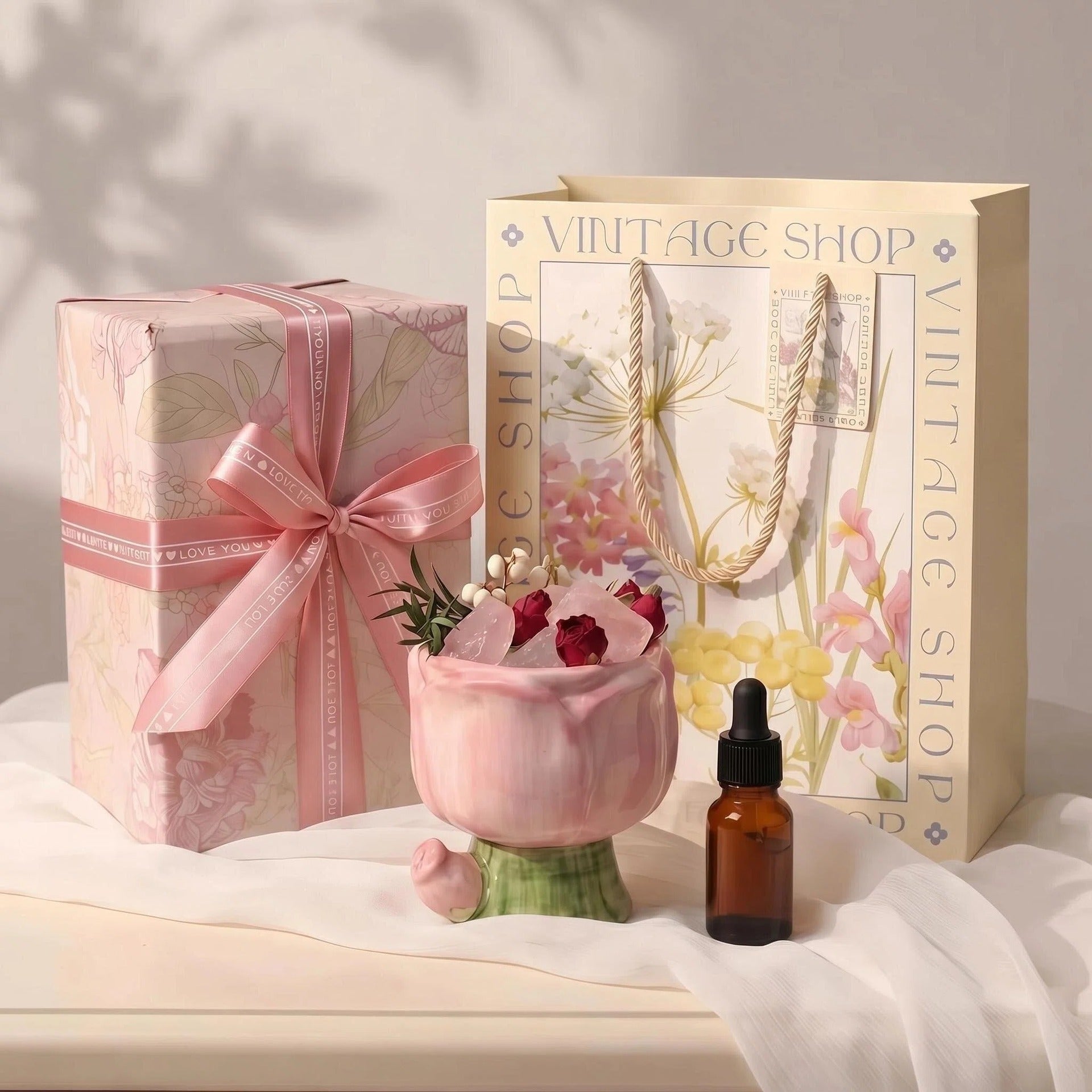 Flower Salt Crystal Aroma Diffuser | Includes 10ml Fragrance Oil | Ceramic Home Fragrance Decor