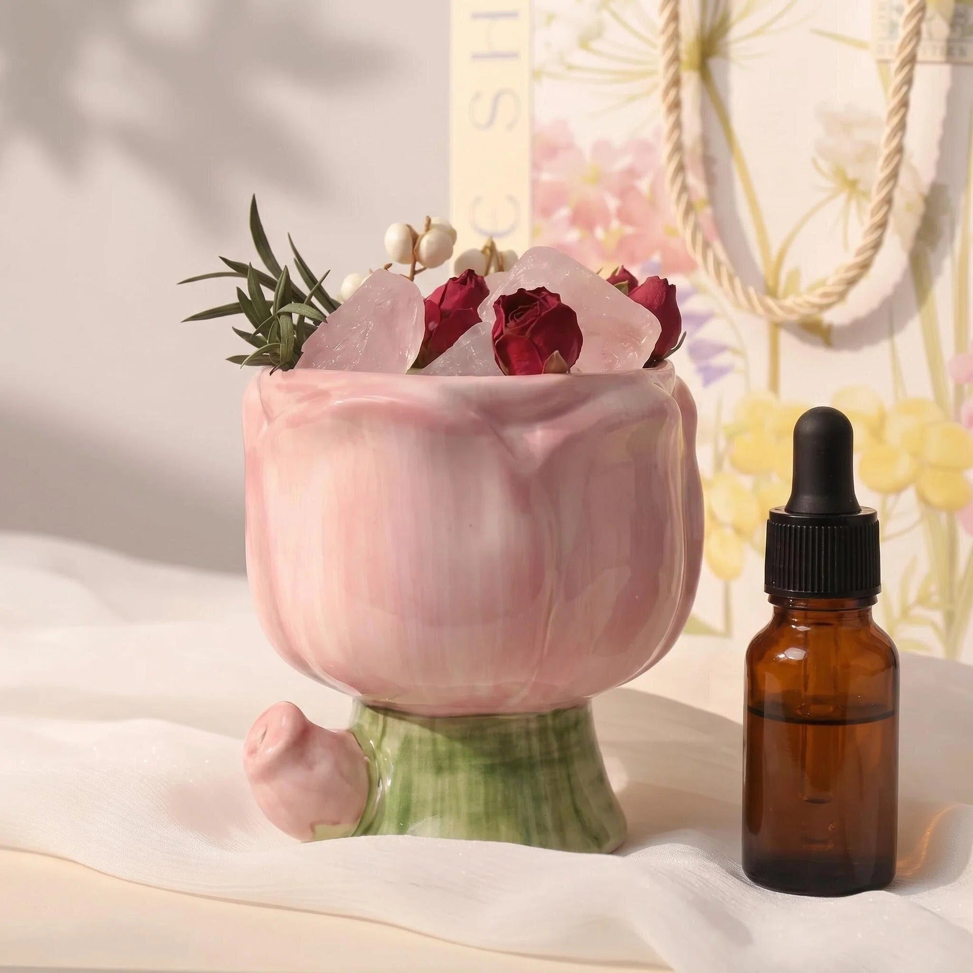 Flower Salt Crystal Aroma Diffuser | Includes 10ml Fragrance Oil | Ceramic Home Fragrance Decor