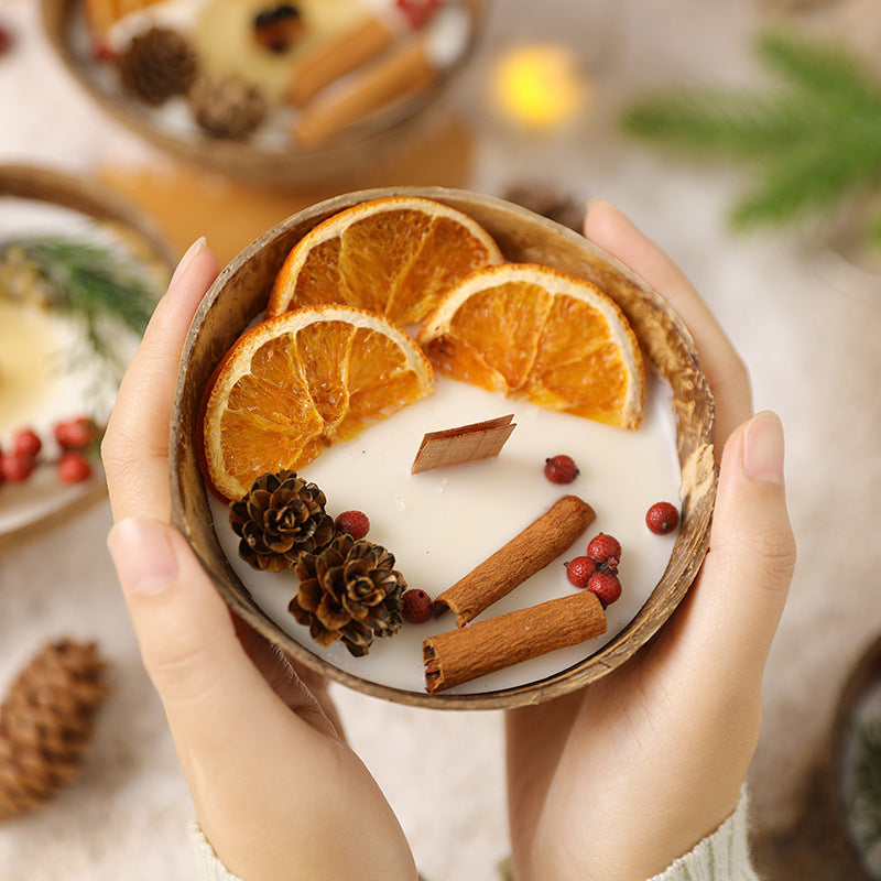 Coconut Bowl Scented Candle | English Pear & Freesia | Handmade Soy Wax Candle