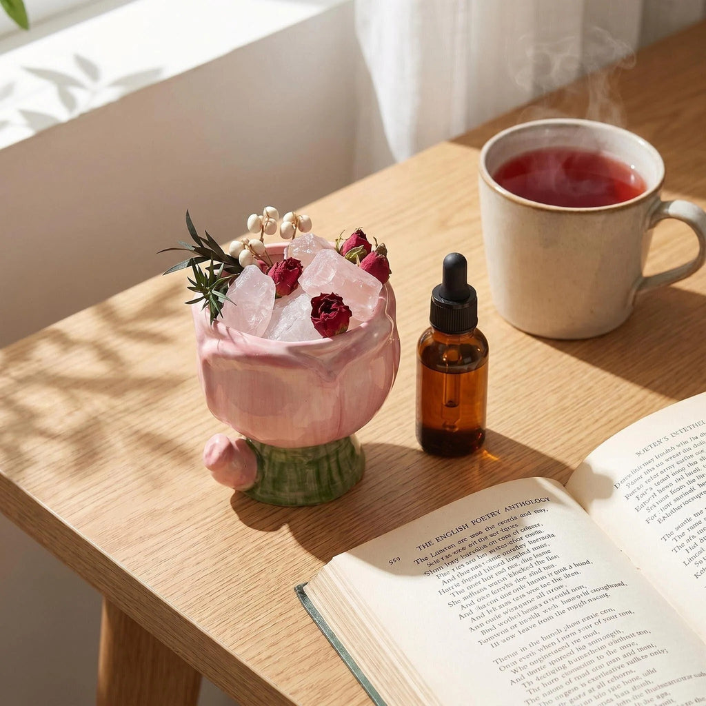 Flower Salt Crystal Aroma Diffuser | Includes 10ml Fragrance Oil | Ceramic Home Fragrance Decor