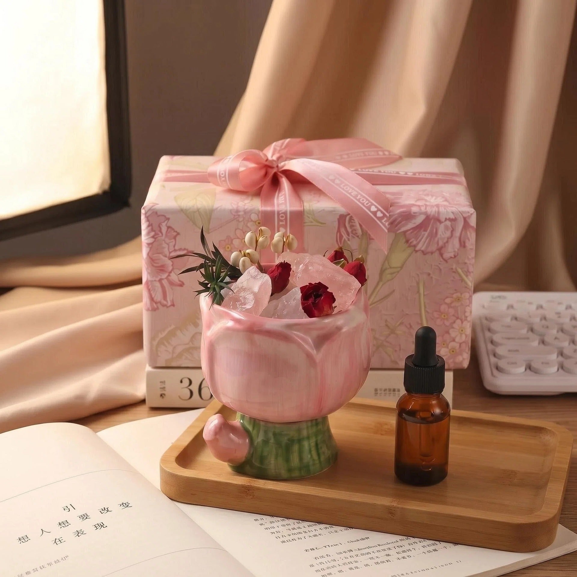 Flower Salt Crystal Aroma Diffuser | Includes 10ml Fragrance Oil | Ceramic Home Fragrance Decor